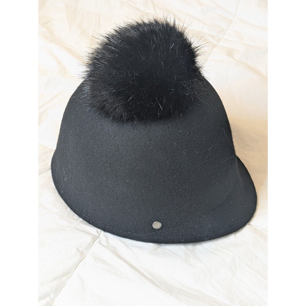 CK Calvin Klein Women's Black Riding Hat With Pom Pom One Size Fits Most
